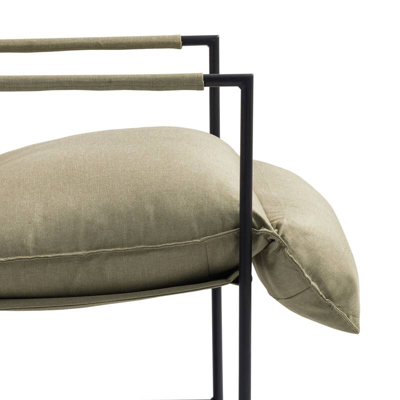Mid-century Metal Sling Upholstered Armchair with Lengthen Upholstered