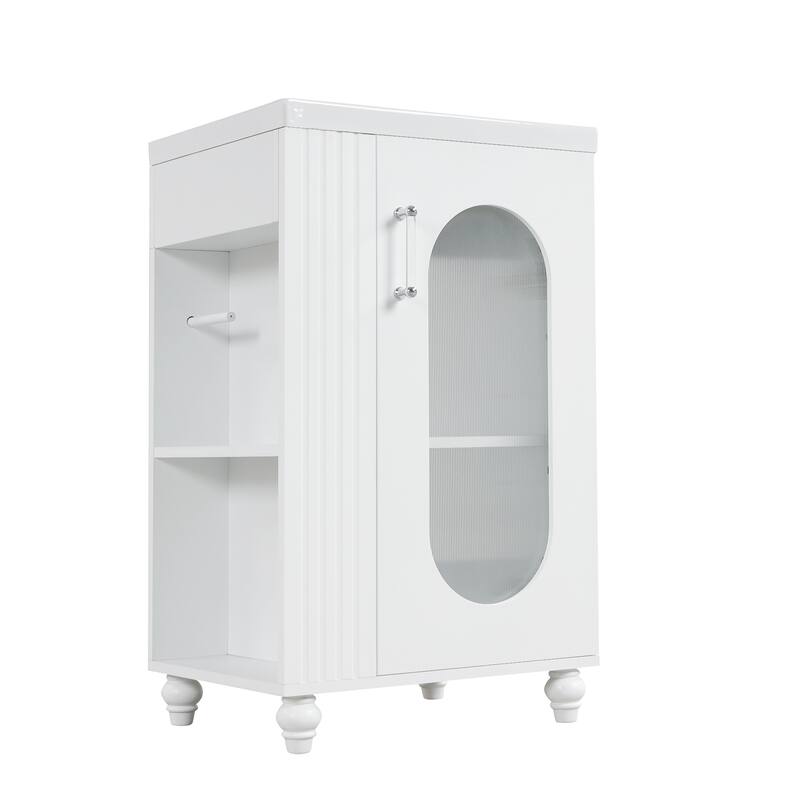 Roomfitters 20" Bathroom Vanity with Sink, 1 Door Cabinet with Adjustable Shelf, Side Open Shelves & Toilet Paper Holder