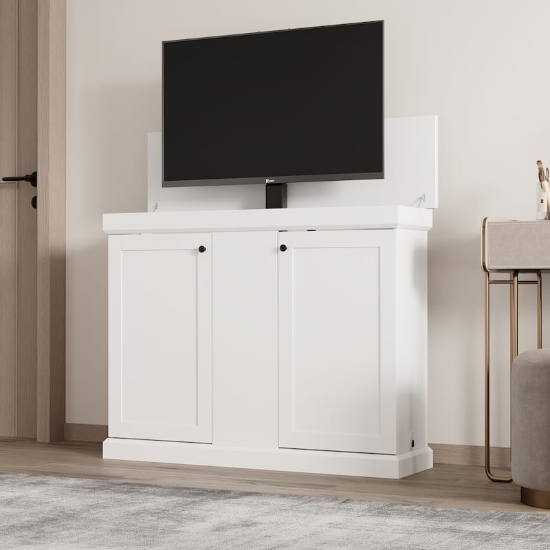 Electric Lift TV Cabinet with Remote Control Fits 50 Inch TVs Modern Media Console