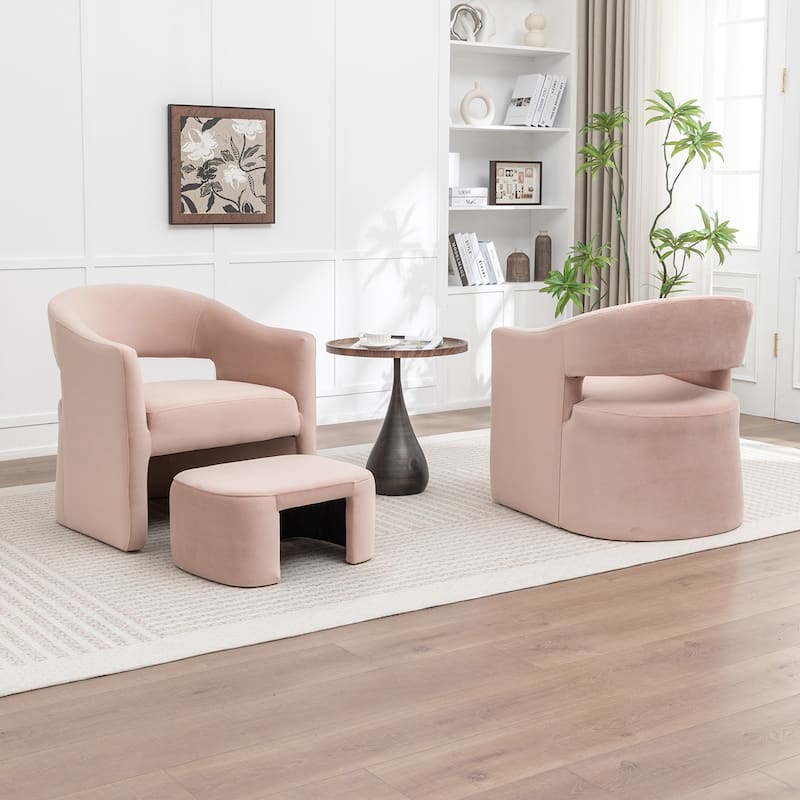SEYNAR Modern Glam Velvet Accent Armchair Open Back with Ottoman Set of 2 - Pink