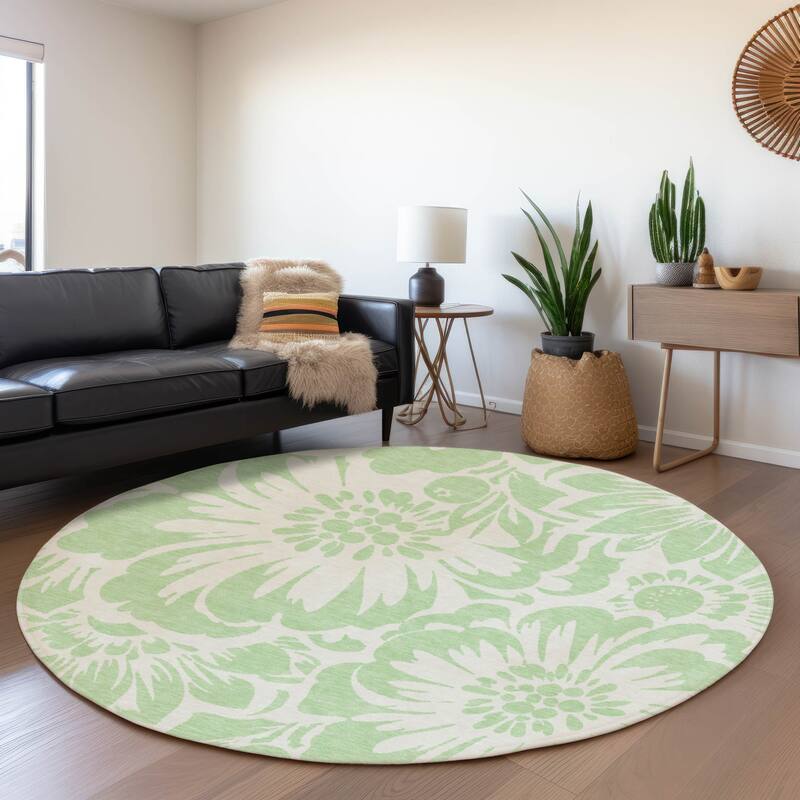 Premium Washable Super Soft Modern Floral Mayfield Rug - Mint - 8' x 8'