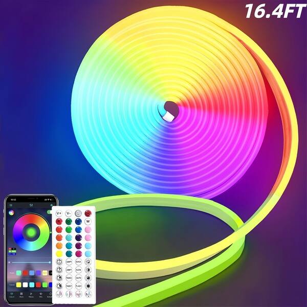 slide 2 of 11, 16.4Ft RGB Neon LED Strip Lights with App Control, Music Sync Multi
