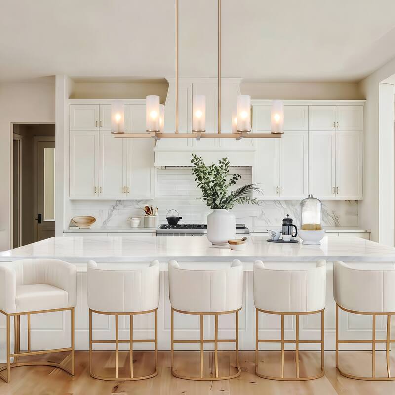 Glitter Modern Gold Linear 8-Light Frosted Glass Chandelier for Kitchen Island or Dining Room - L32.5"x W11"x H 65"