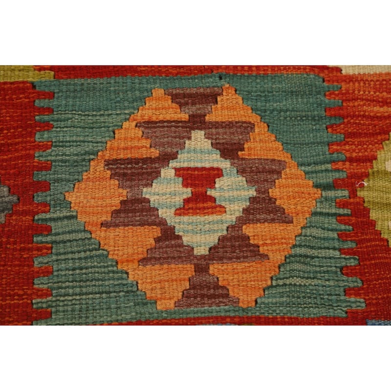 Hand Woven Oriental 100% Wool Carpet Southwestern Geometric Multi-Colored Kilim Area Rug - 12' 8'' X 9' 7''