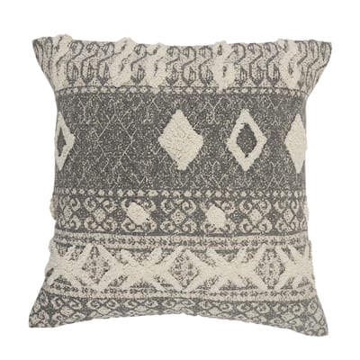 HomeRoots 20" X 20" Gray And White 100% Cotton Geometric Zippered Pillow