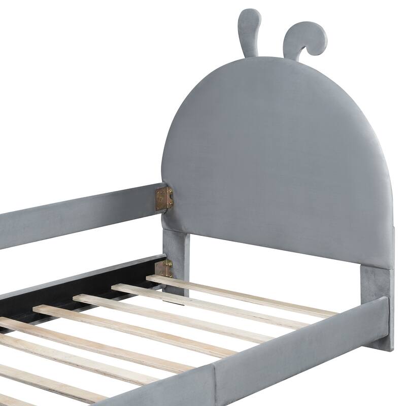 Twin Size Upholstered Daybed with Rabbit Ear Shaped Headboard for Home Office