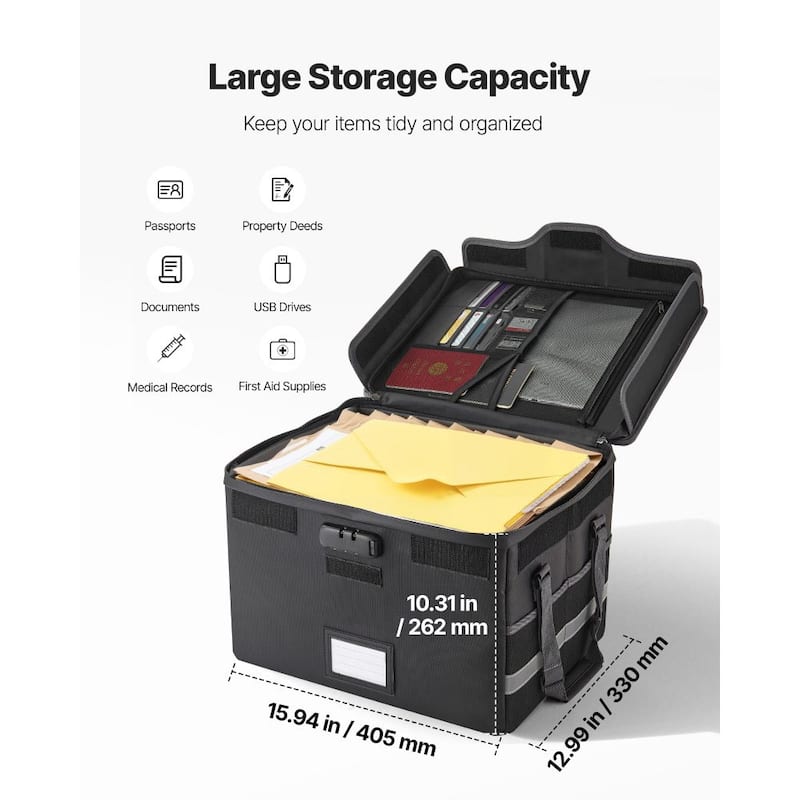 Fireproof Document Box with Combination Lock and Waterproof Storage Safe for Home and Office