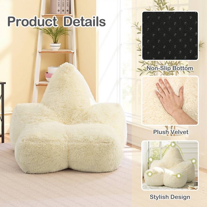 Cozy Star Shaped Faux Fur Foam Filled Bean Bag Chair