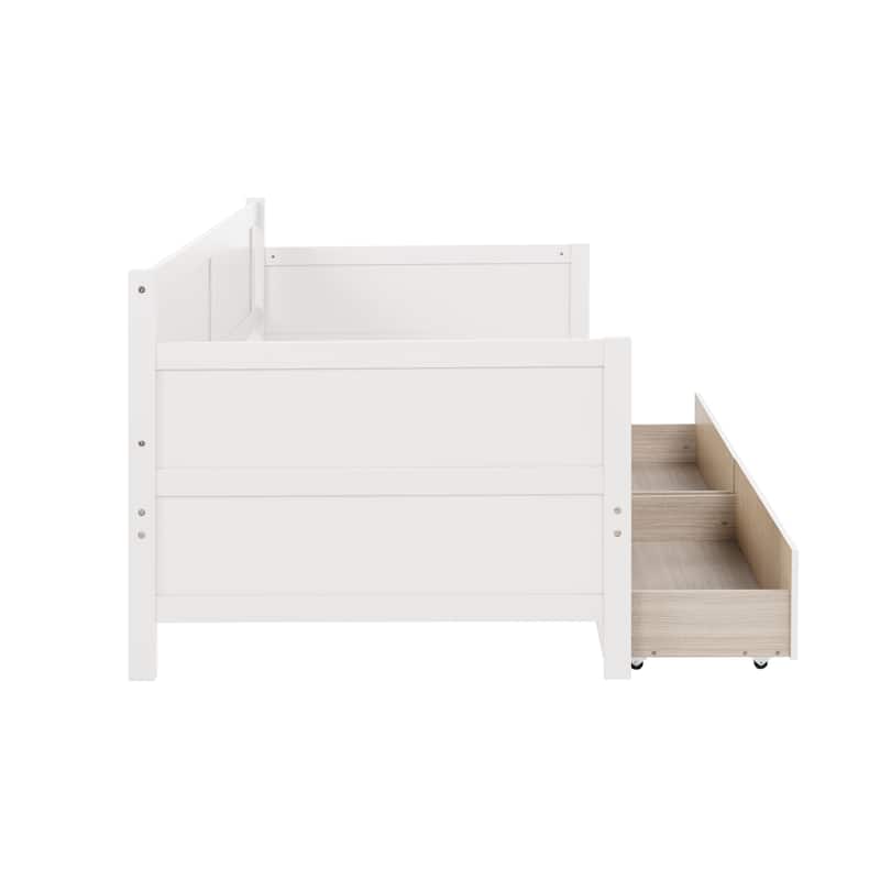 Twin Size Pine Wood Daybed with two Storage Drawers, White