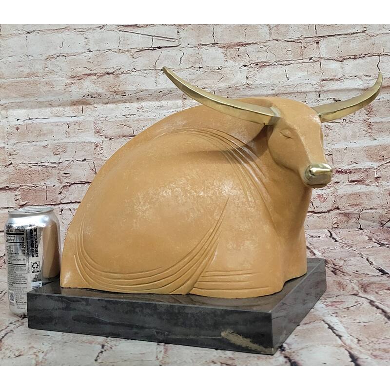 Bronze Resting Imitative Bull Statue - Minimalist Abstract Farm Sculpture Decor