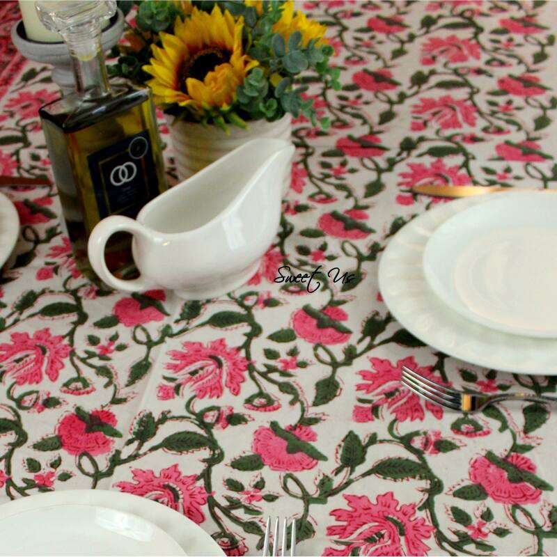 Romantic Floral Block Print Tablecloth Collection