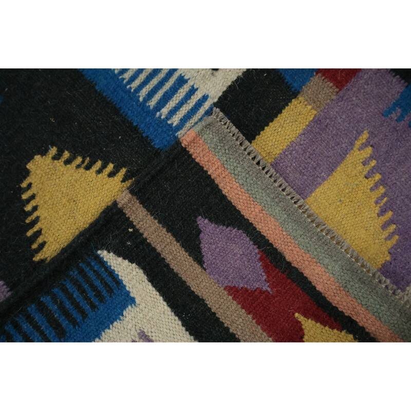 Hand Woven Oriental 100% Wool Carpet Southwestern Tribal Navy Blue & Blues Kilim Area Rug - 10' 1'' X 8' 1''