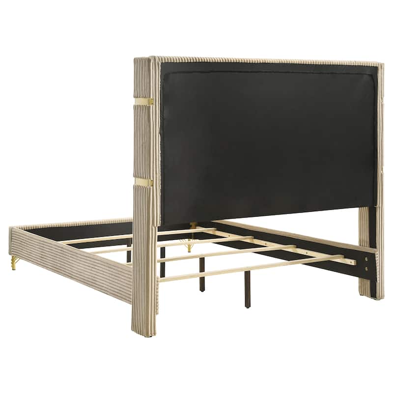 Jenny 5pc Queen Bedroom Set, Textured Beige Wood and Gold Metal Accent