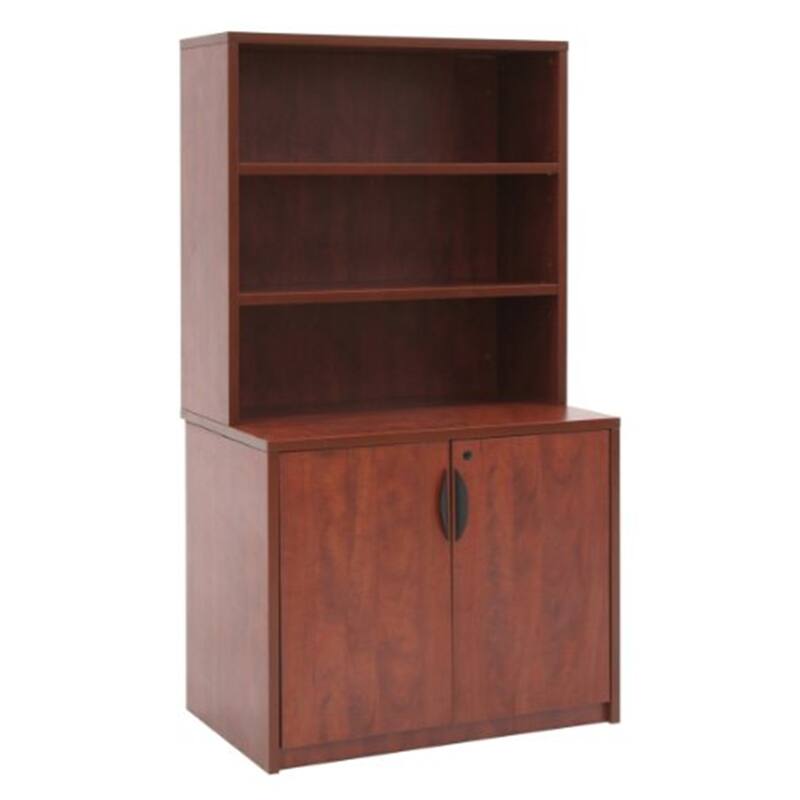 29" Storage Cabinet with Open Hutch Cherry - Compact Shelving Unit and Cabinet for Small Spaces or Office