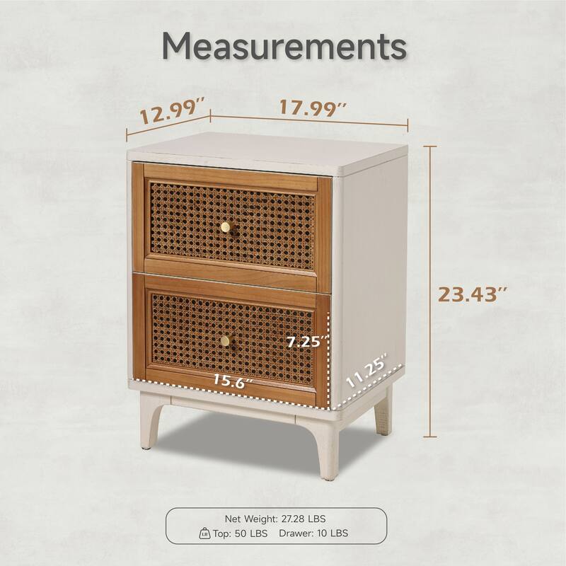 COZAYH Woven Cane Front Accent Nightstand with Brass Knobs, Accent Dresser