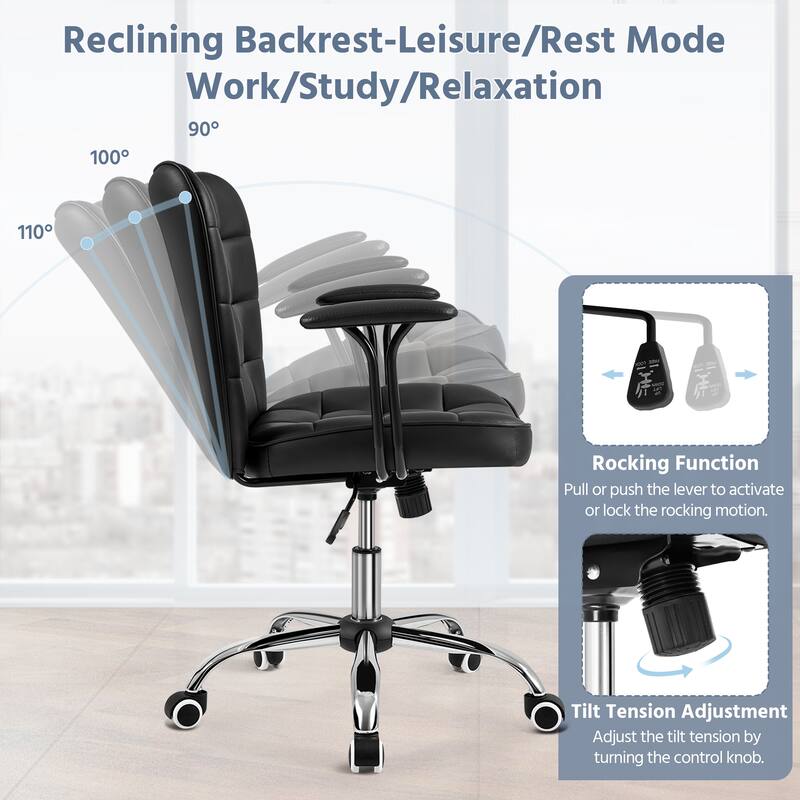 Yaheetech Mid-Back PU Leather Upholstered Office Chair with Padded Arms&Rolling Wheels