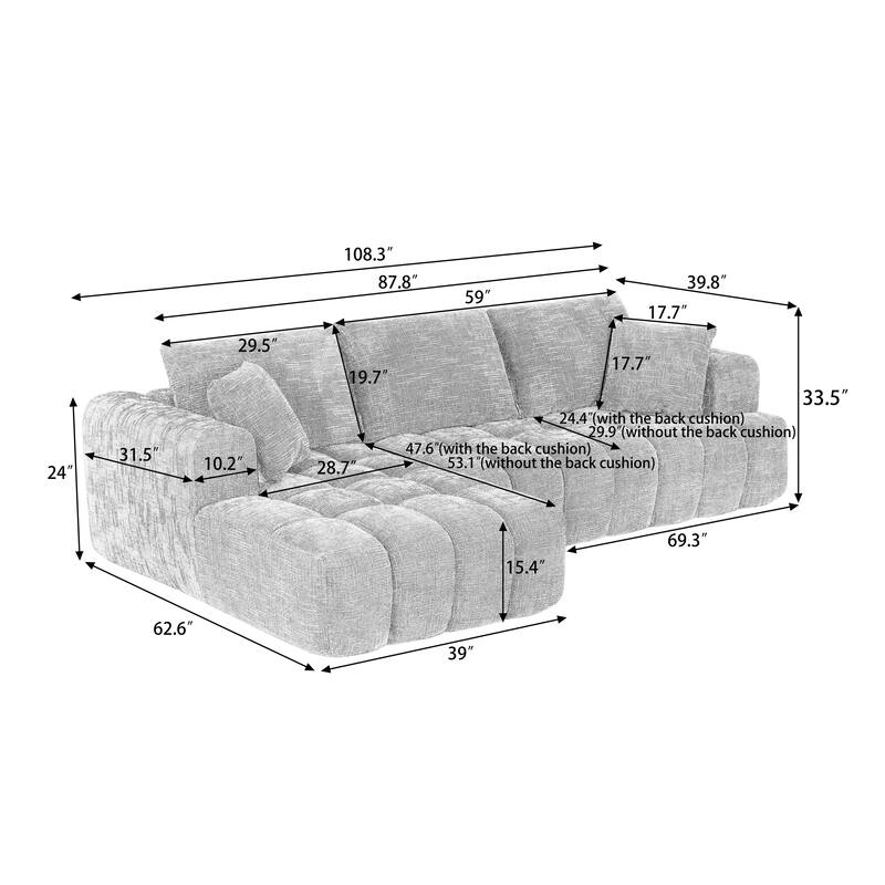Chenille L-Shape Luxury Sectional Oversized Sofa,Mnimalist Design,Comfy Sleeper Couch