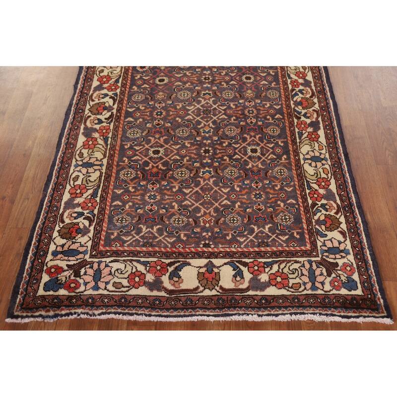 Hand Knotted Oriental 100% Wool Carpet Traditional All-Over Navy Blue & Blues Mahal Runner Rug - 10' 3'' X 3' 7''