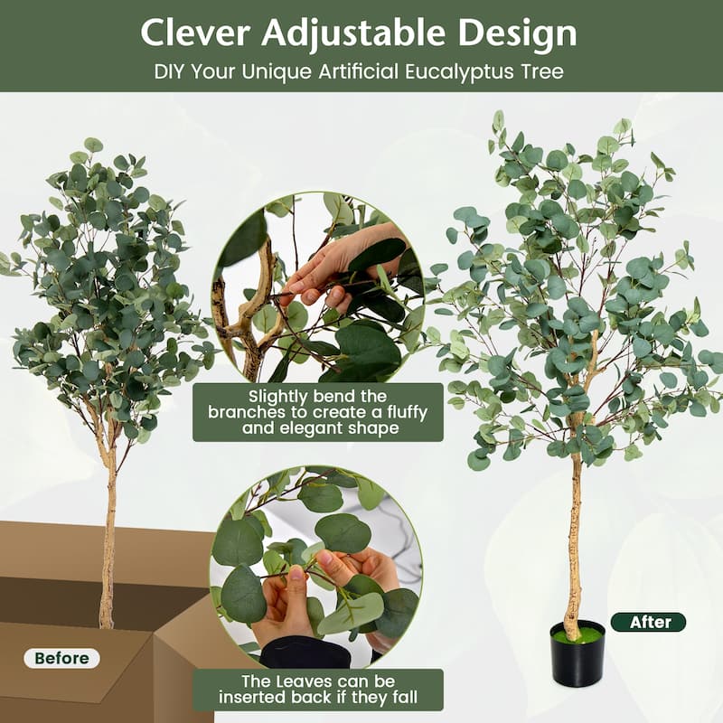 Costway 1/2 PCS 5.5FT Artificial Tree Fake Eucalyptus Tree for Living