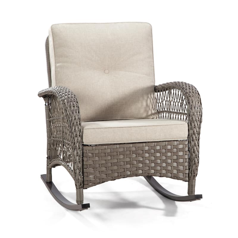Cozywor Wicker Patio Outdoor Rocking Chair with Cushion