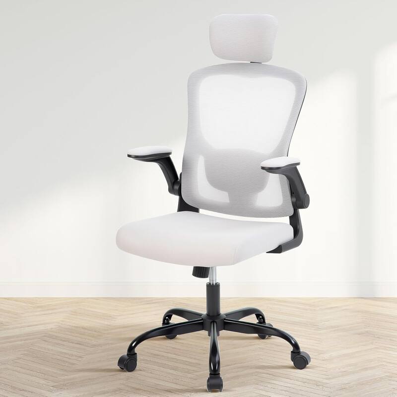 Adjustable Ergonomic Home Office Chair with Headrest for Computer Working - Grey