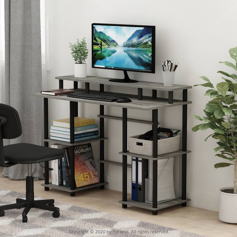 Computer Desk with Shelf - French Oak Grey Black Modern Writing Table