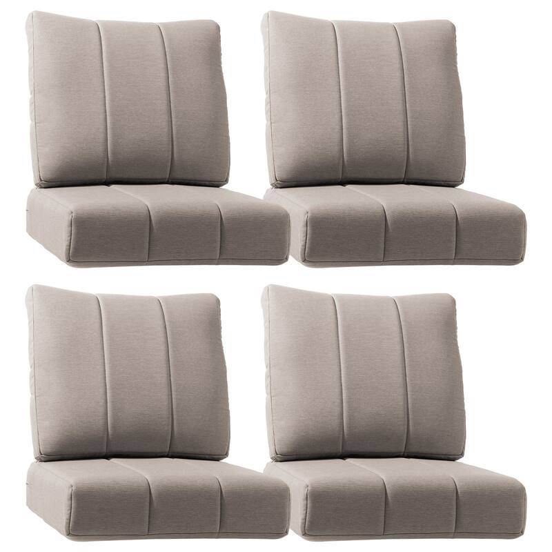 Gymojoy 24"x24"x6" Patio Thick Cushions & Pillows Set - Channel-Tufted Design Deep Seat Water & Fade Resistant Cushion Set - Beige - Four Sets