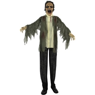 Haunted Hill Farm Life-Size Animatronic Zombie, Indoor/Outdoor Halloween Decoration, Light-up Colorful Eyes, Poseable