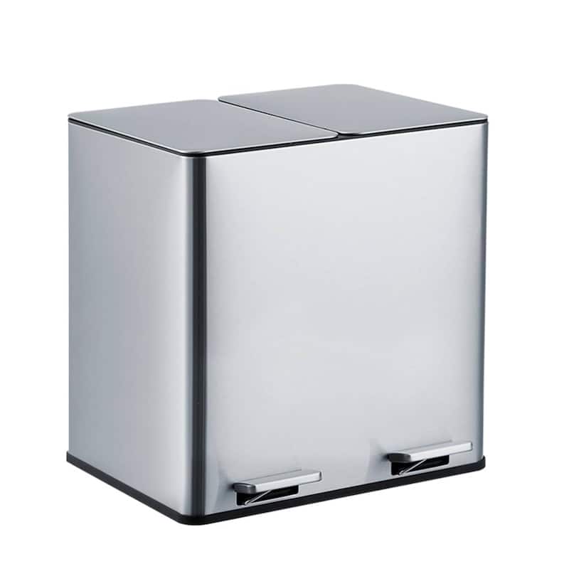 2 x 4 Gal Dual Stainless Steel Step-on Garbage Bin, Trash Can - Silver