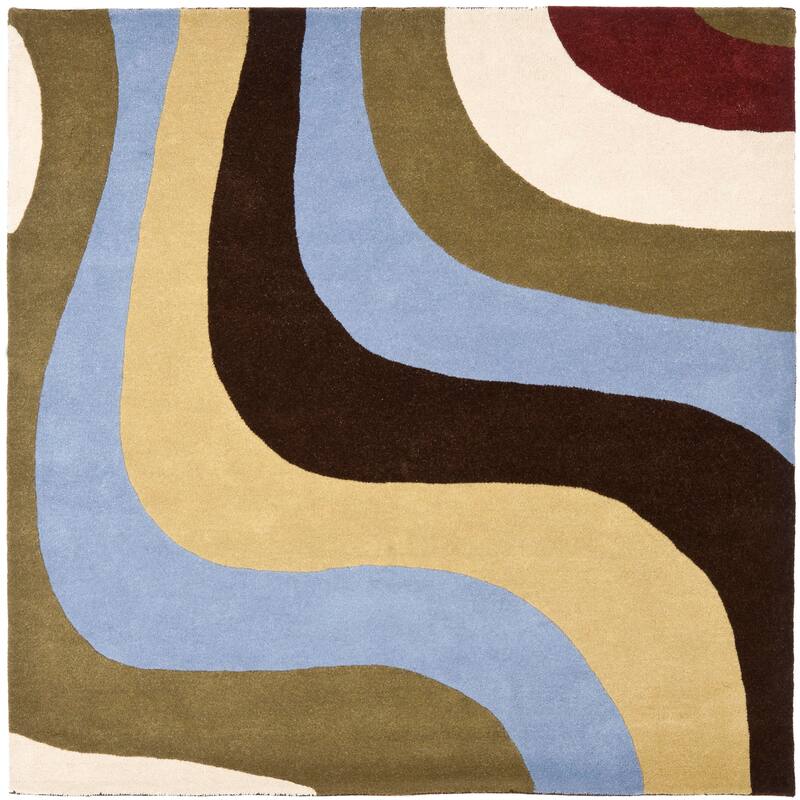 SAFAVIEH Handmade Rodeo Drive Ryleigh Mid-Century Modern Abstract Wool - 6' x 6' Square - Blue/Multi - Square