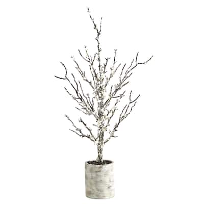 24" Snowed Twig Tree in Decorative Planter - Green