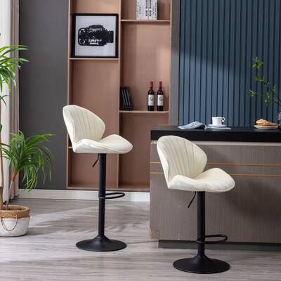 2 Pc Velvet Adjustable Bar Stools Ergonomic Dining Chair with Footrest