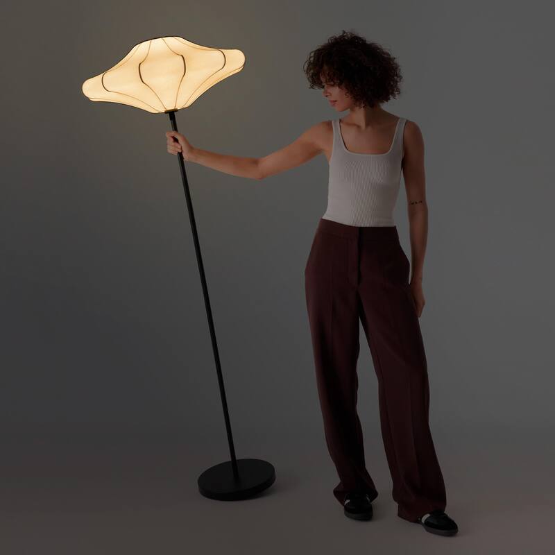 Brightech Atlas 67 in. Classic Black Modern & Contemporary LED Standard Floor Lamp with White Plastic Round Shade
