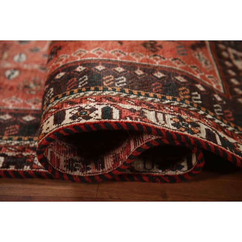 Vegetable Dye Handmade Shiraz Persian Vintage Rug Orange Wool Carpet - 6'2"x 9'4"