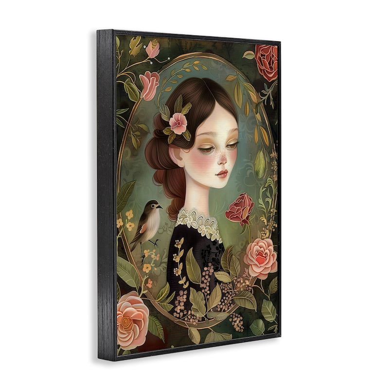Stupell Vintage Lady & Floral Border Framed Giclee Art Design By The Dutch Lady