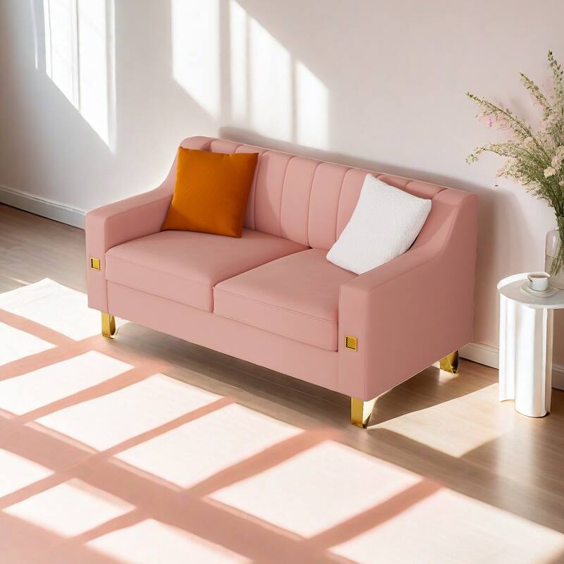 Luxury pink Velvet Loveseat Sofa with Gold Accents - Modern 3-Seat Couch with Plush Cushions