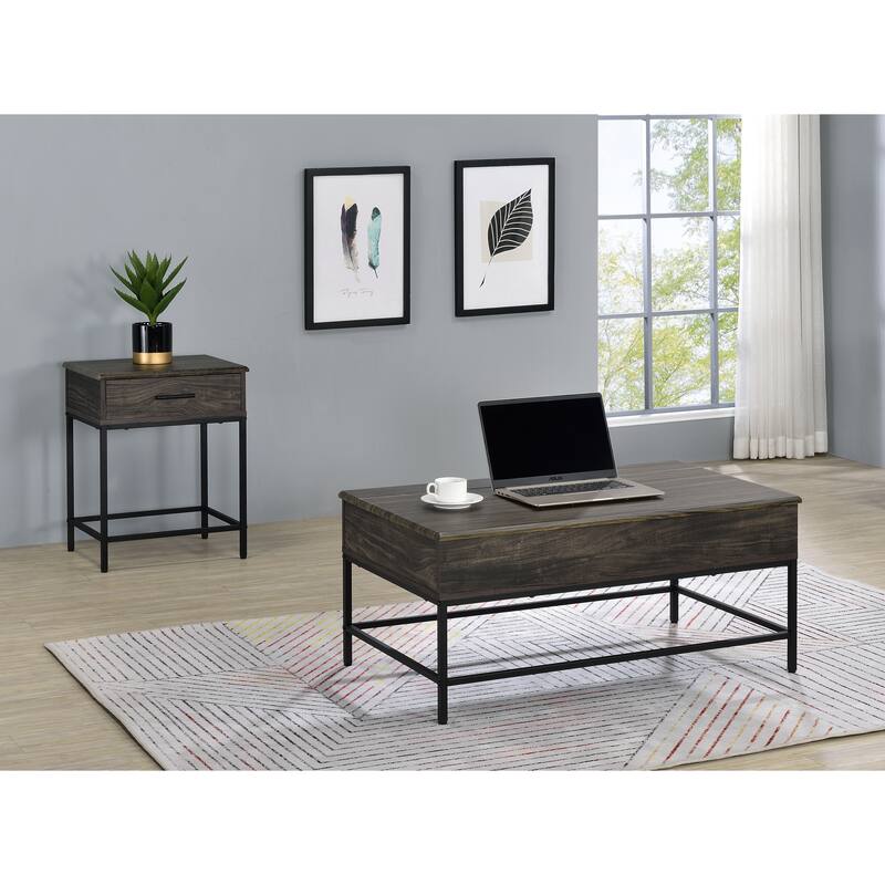 Modern Brown MDF Lift-Top Coffee and Tea Table Set, 2 Pieces - Brown