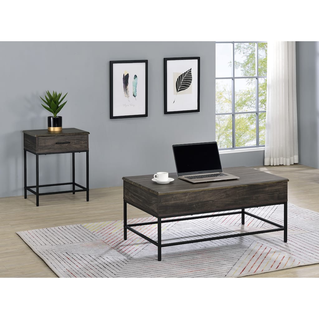 Modern Brown MDF Lift-Top Coffee and Tea Table Set, 2 Pieces