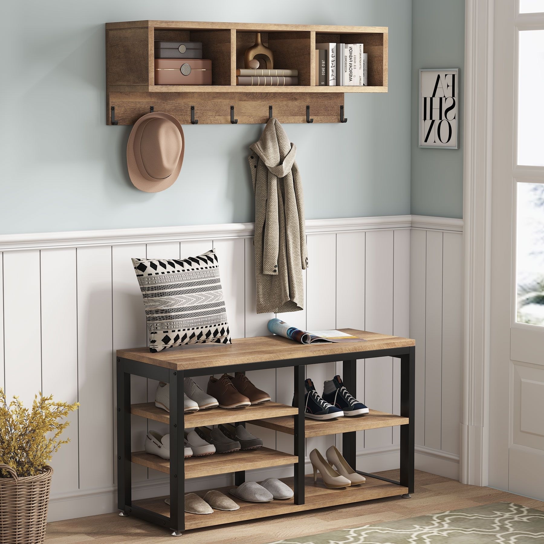 Entryway Hall Tree with Shoe Storage Bench and Coat Racks 4 Hooks - Bed  Bath & Beyond - 36689770