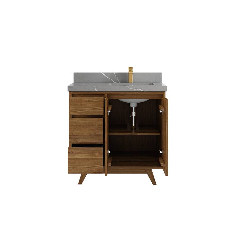 Willow Collections 36 in. W x 22 in. Madison Teak Single Right Offset Sink Bathroom Vanity with Countertop