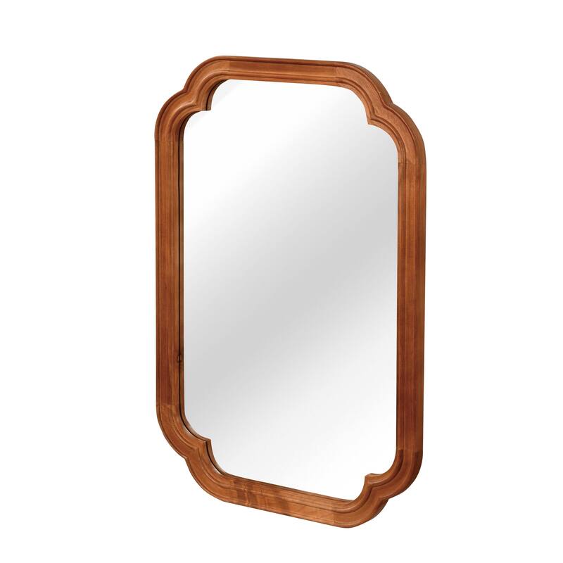 GDFStudio - Solvane Solvane Handcrafted Solid Wood Rounded Corner Decorative Wall Mirror with Sculpted Frame & Dual Hanging