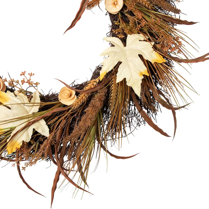 24" Autumn Harvest Cattail and Wheat Artificial Thanksgiving Wreath - Unlit