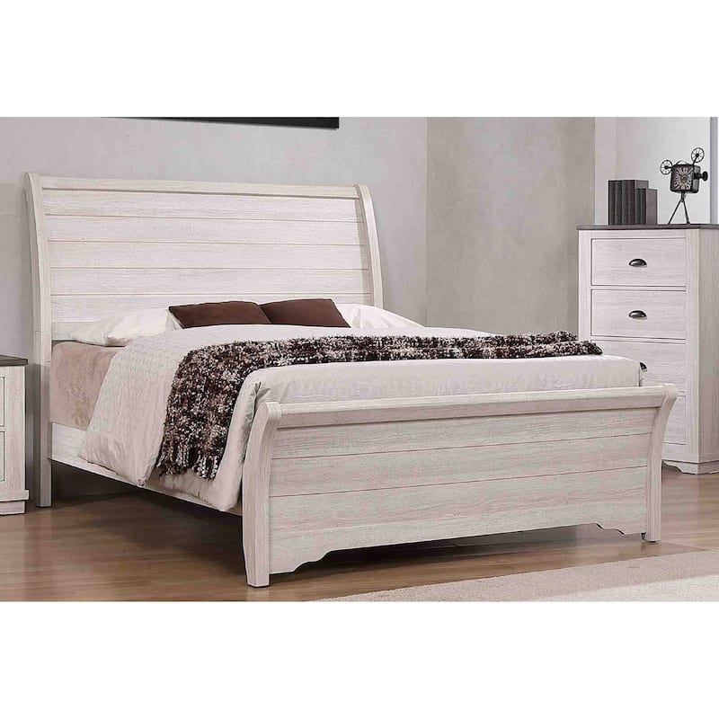 Contemporary Queen Sleigh Bed with Sloped Headboard, Chalk Gray Finish, Simple Assembly