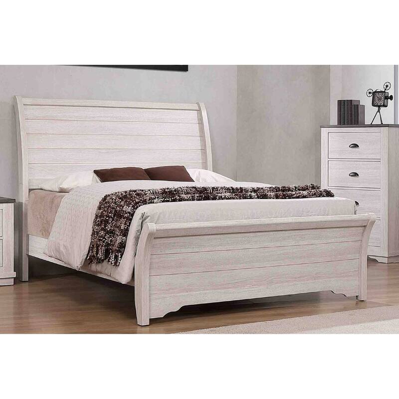 Queen Size Wood Sleigh Bed with Gently Sloped Headboard