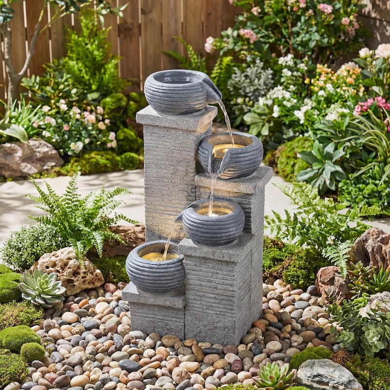 Gymax 4-Tier Water Fountain 23'' Cascading Bowl Waterfall Fountain