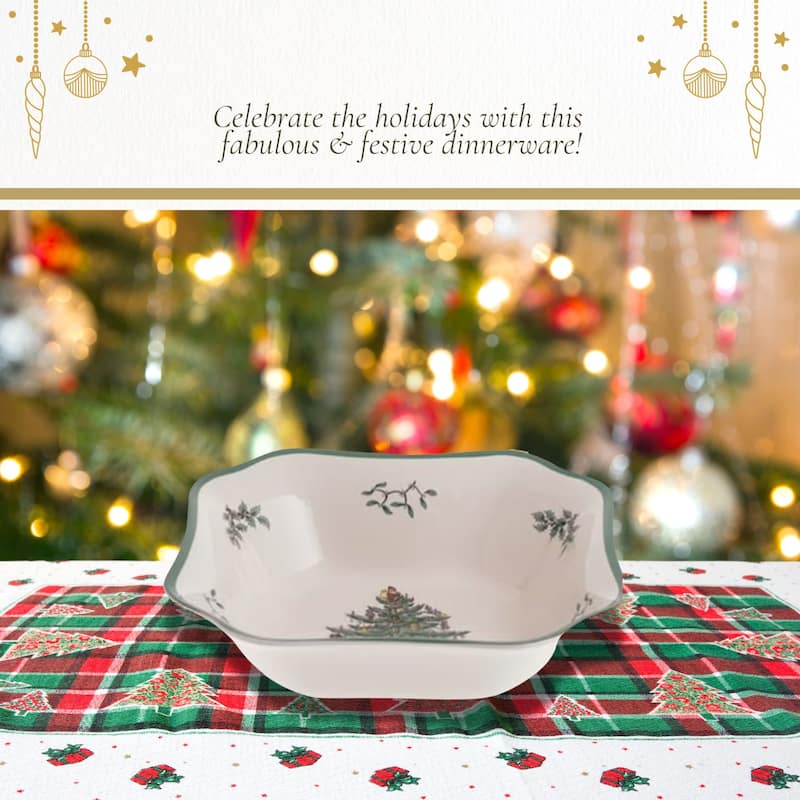 Spode Christmas Tree Square Salad Bowl - 9.5" L x 9.5" W x 2.75" H