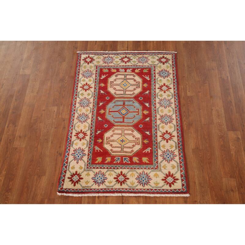 Red Kazak Accent Rug Handmade Traditional Oriental Wool Carpet - 2'7"x 4'0"