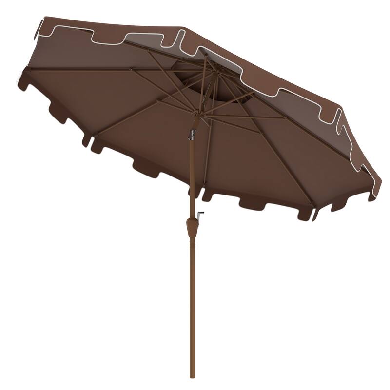 9' Patio Umbrella with Push Button Tilt and Crank, Double Top Ruffled Outdoor Market Table Umbrella with 8 Ribs