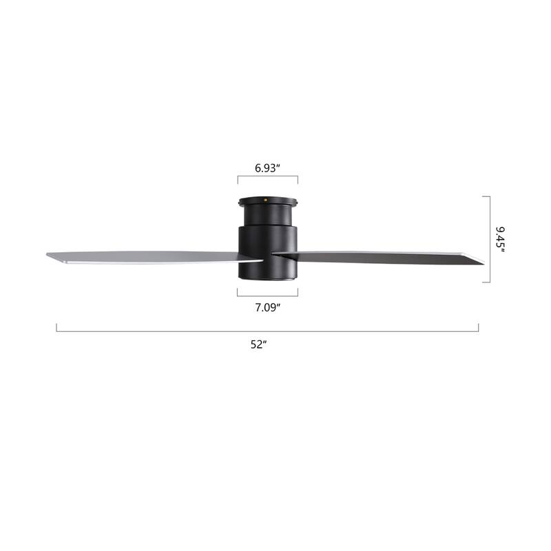 WINGBO 44" and 52" Flush Mount DC Ceiling Fan without Lights, 4 Reversible Blades