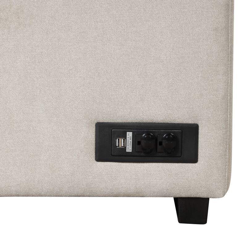 84.75" Linen Convertible L-Shaped Sleeper Sofa with Storage Ottoman